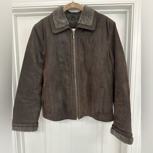 Brown Hugo Buscati Shearling Lined Brown Leather Coat Size Large